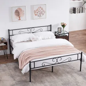 Metal Bed Frame, Mattress Foundation with Headboard & Footboard, Sturdy Steel Slat Support, No Box Spring Needed