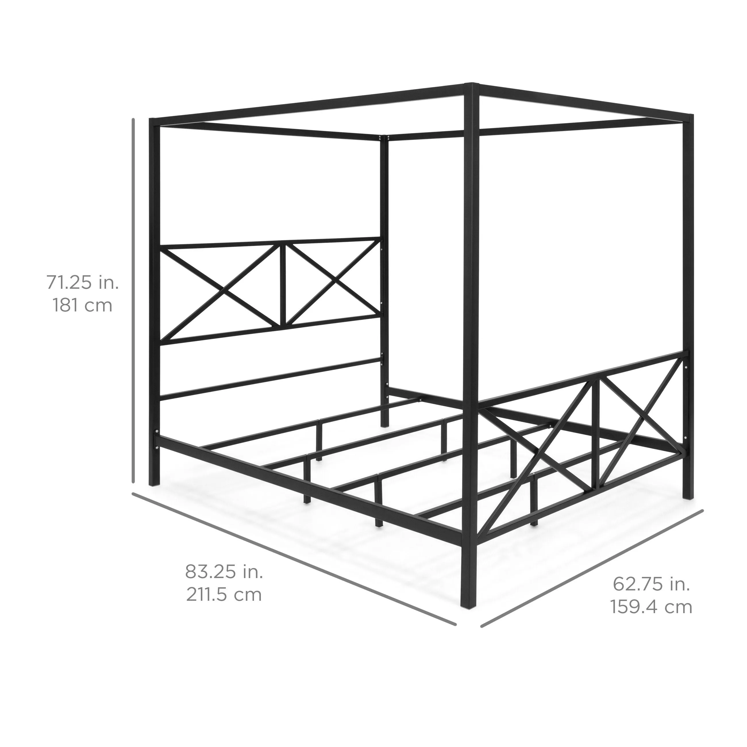 Modern Metal 4 Post Canopy Queen Bed Frame