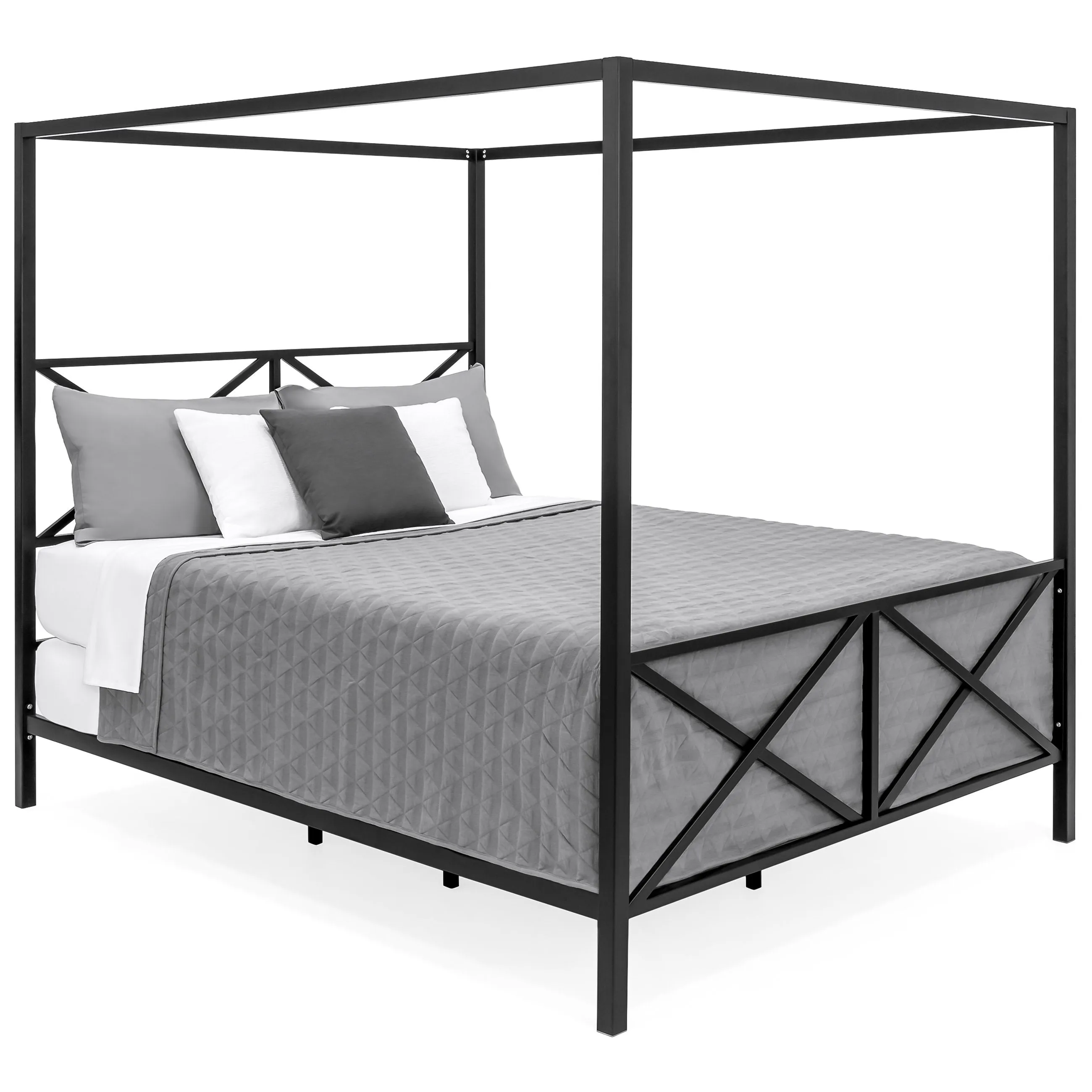 Modern Metal 4 Post Canopy Queen Bed Frame