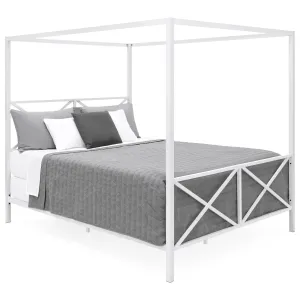 Modern Metal 4 Post Canopy Queen Bed Frame