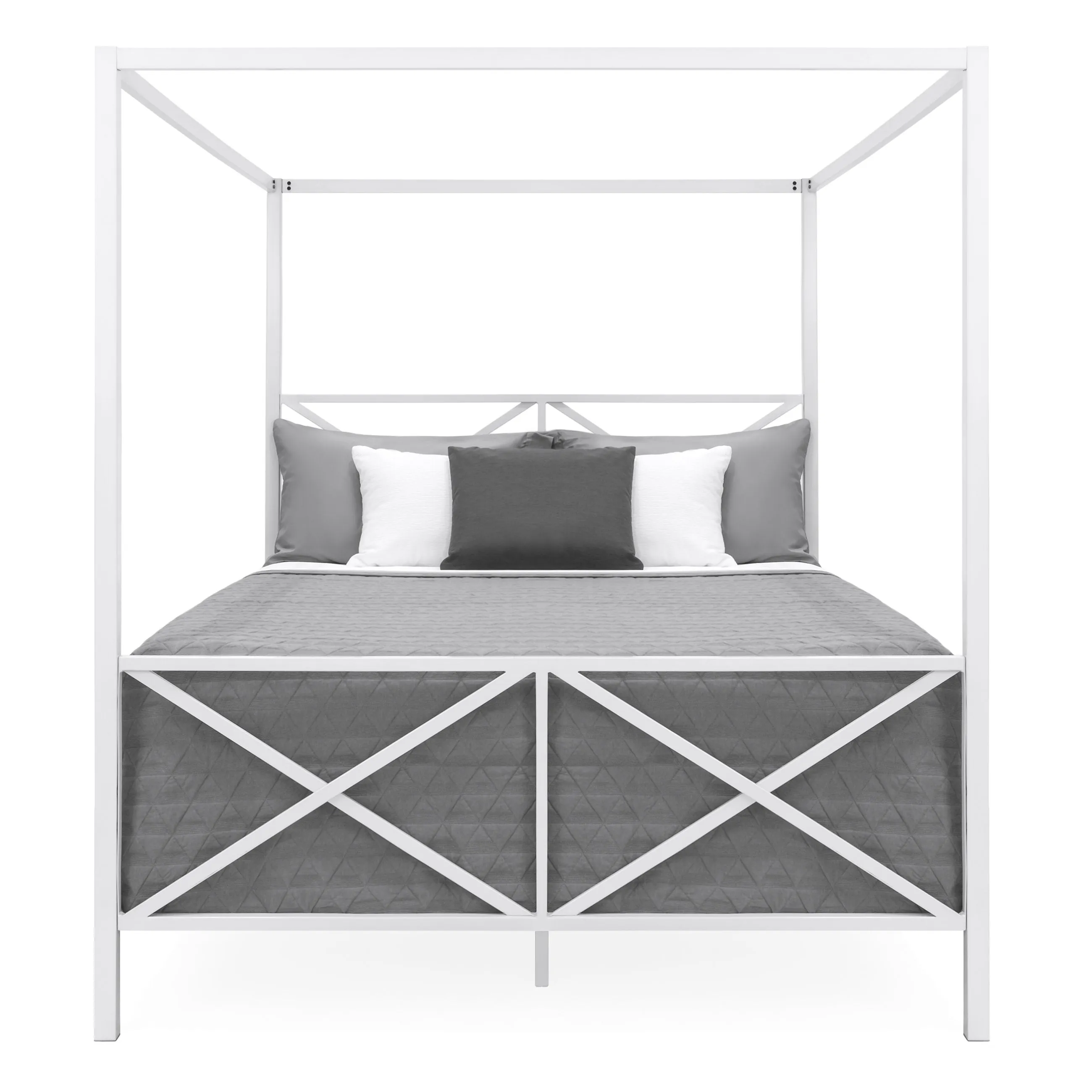 Modern Metal 4 Post Canopy Queen Bed Frame