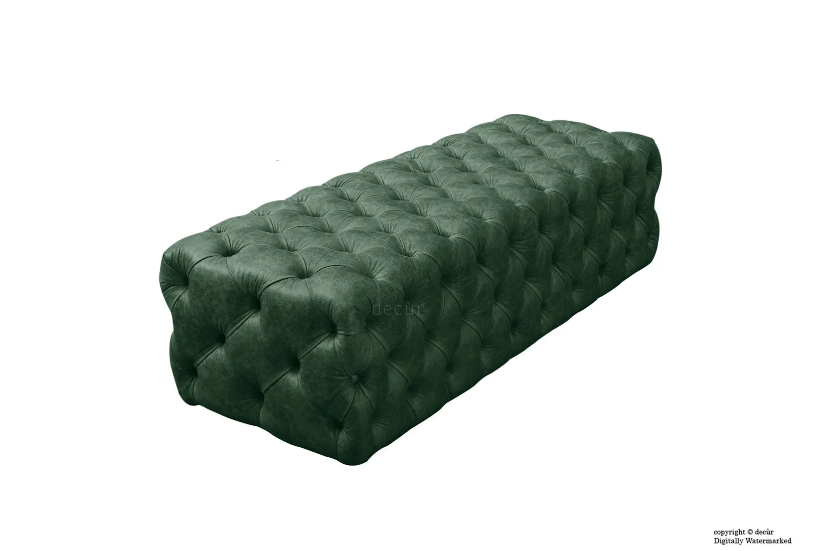 Oliver Buttoned Leather Ottoman - Absinthe Green