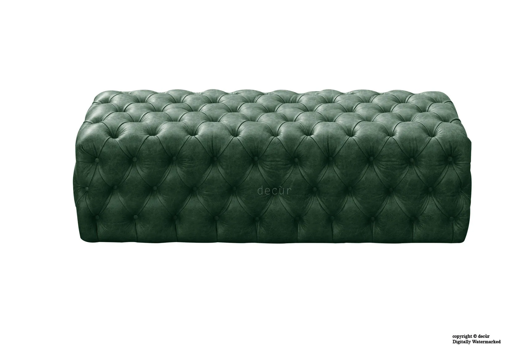 Oliver Buttoned Leather Ottoman - Absinthe Green