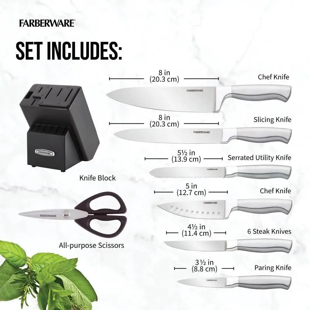 Open Box - Farberware 13 Pc Self Sharpening Hollow Handle Knife Block Set