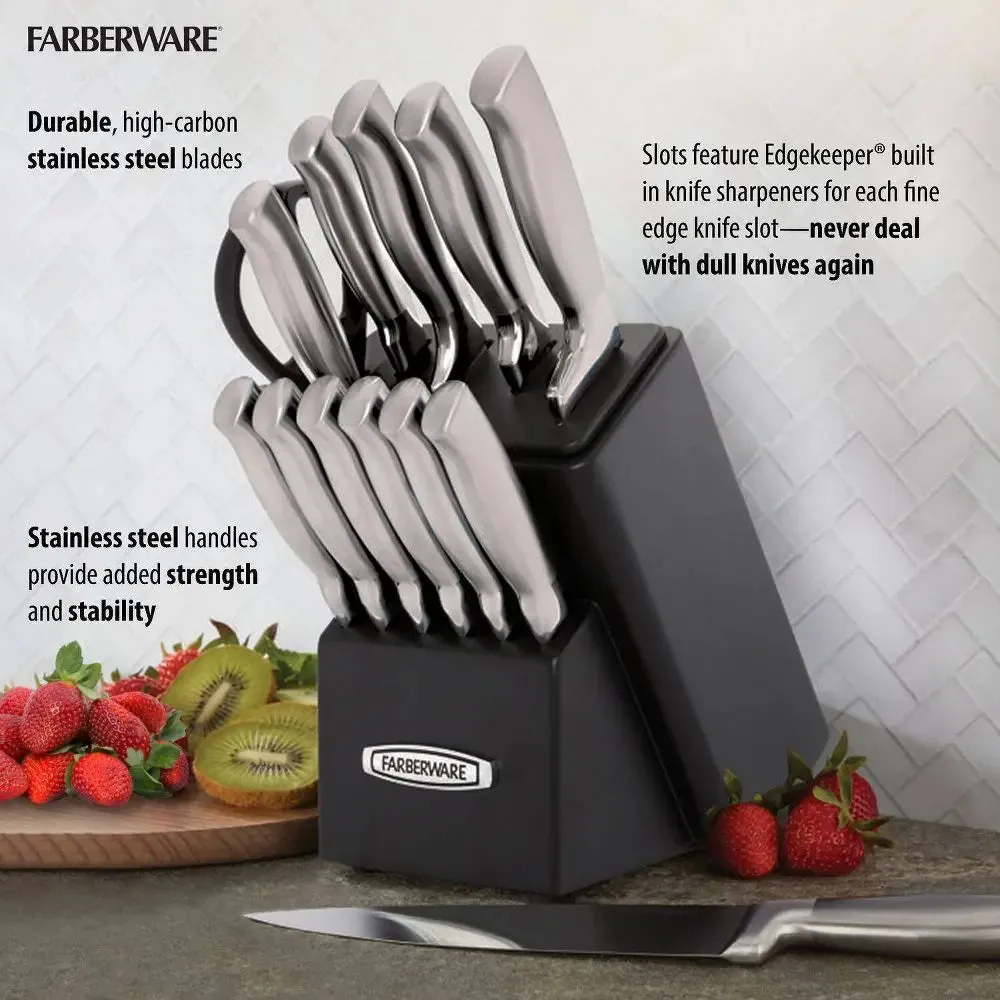 Open Box - Farberware 13 Pc Self Sharpening Hollow Handle Knife Block Set