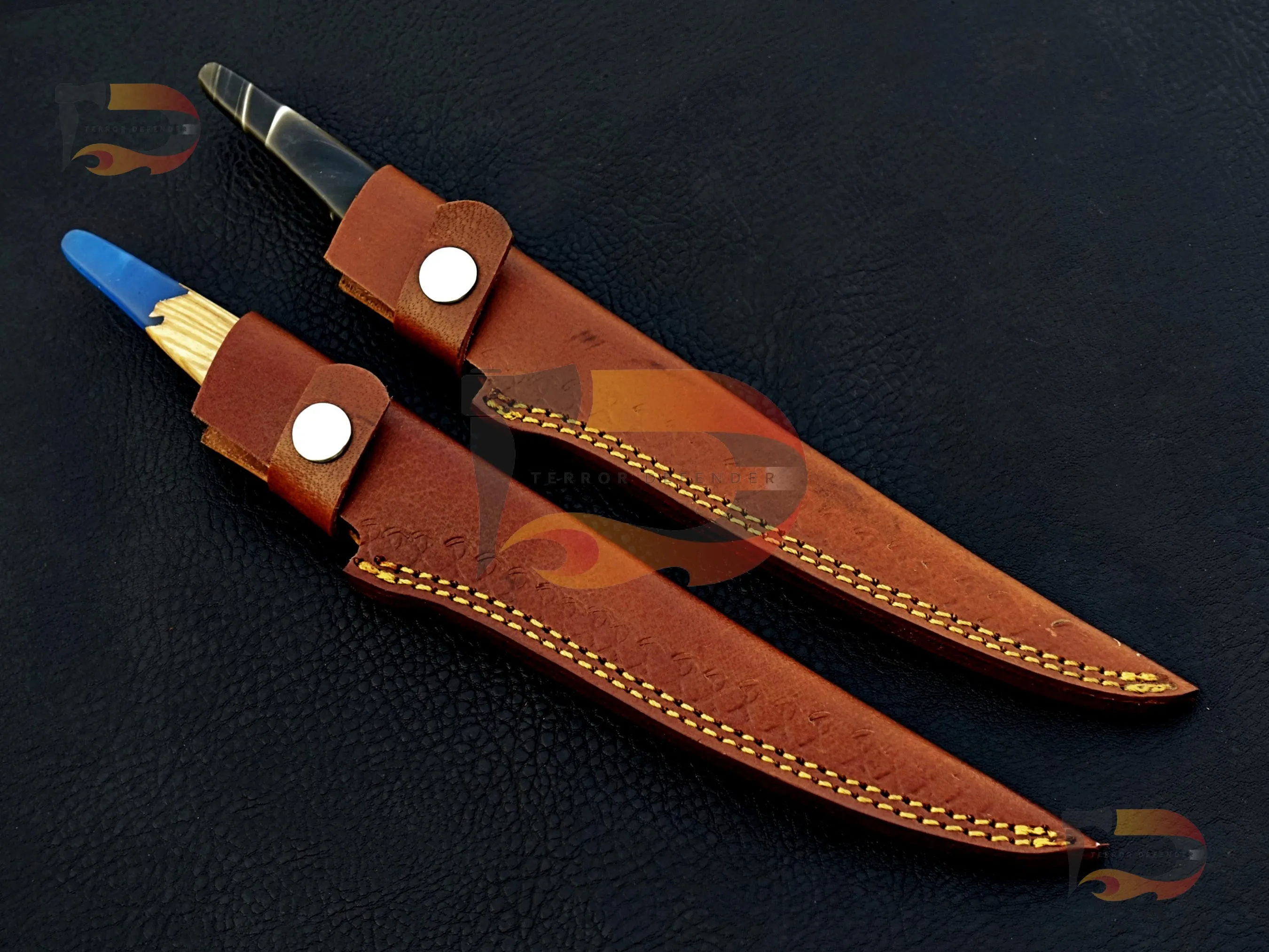 Pair of 2 Custom Handmade fillet knives , kitchen knives , professional cutting knives , razor sharp fillet knives With Leather Sheath