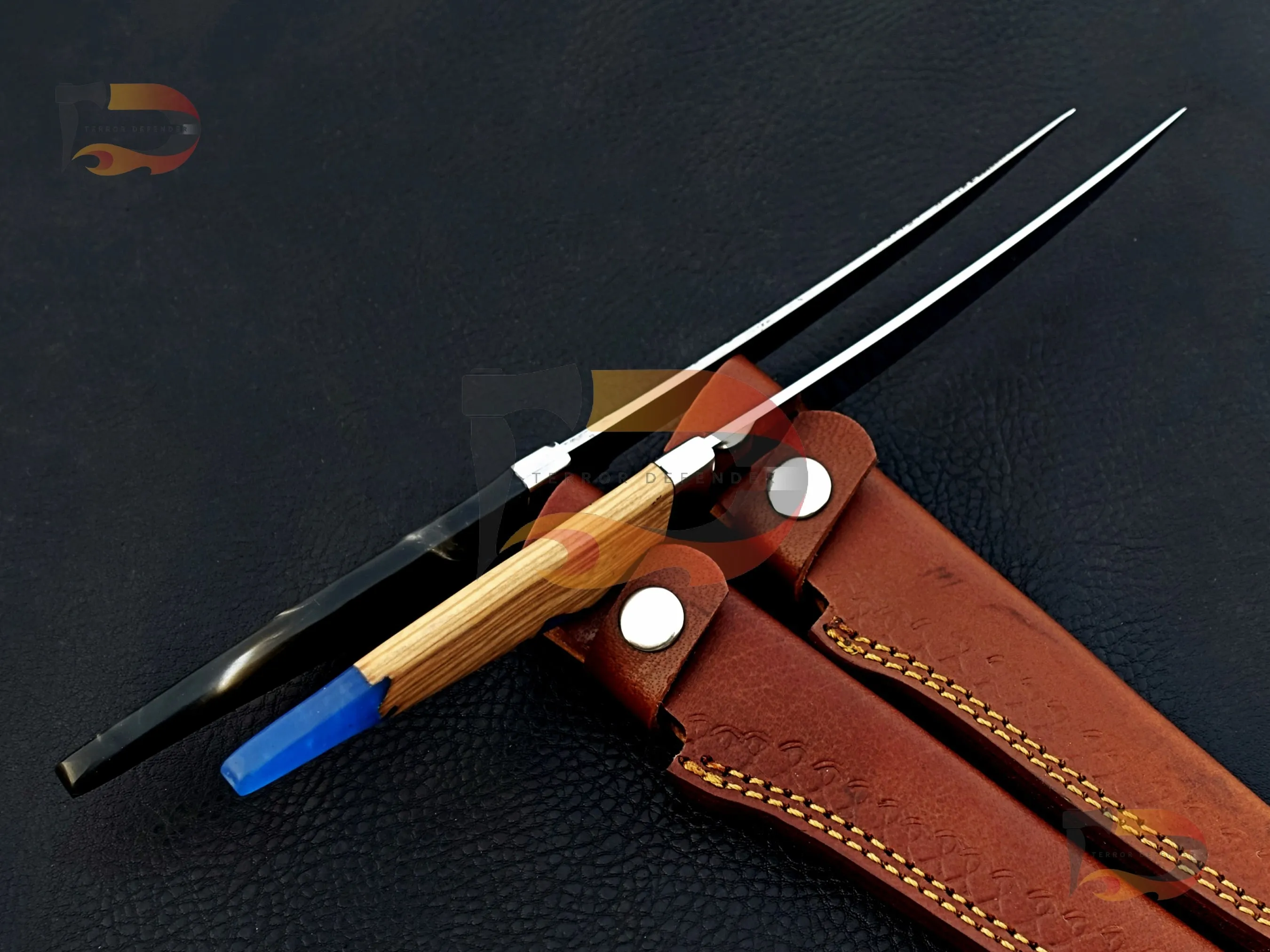 Pair of 2 Custom Handmade fillet knives , kitchen knives , professional cutting knives , razor sharp fillet knives With Leather Sheath