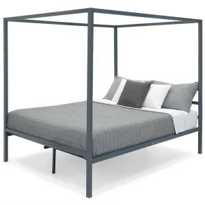 Queen size Grey Metal Platform Bed Frame with Canopy