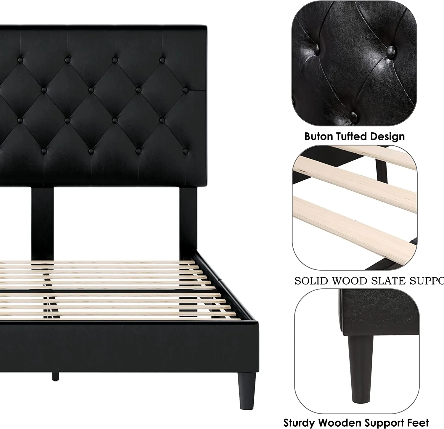 Queen Size Upholstered Platform Bed Frame with Button Tufted Headboard