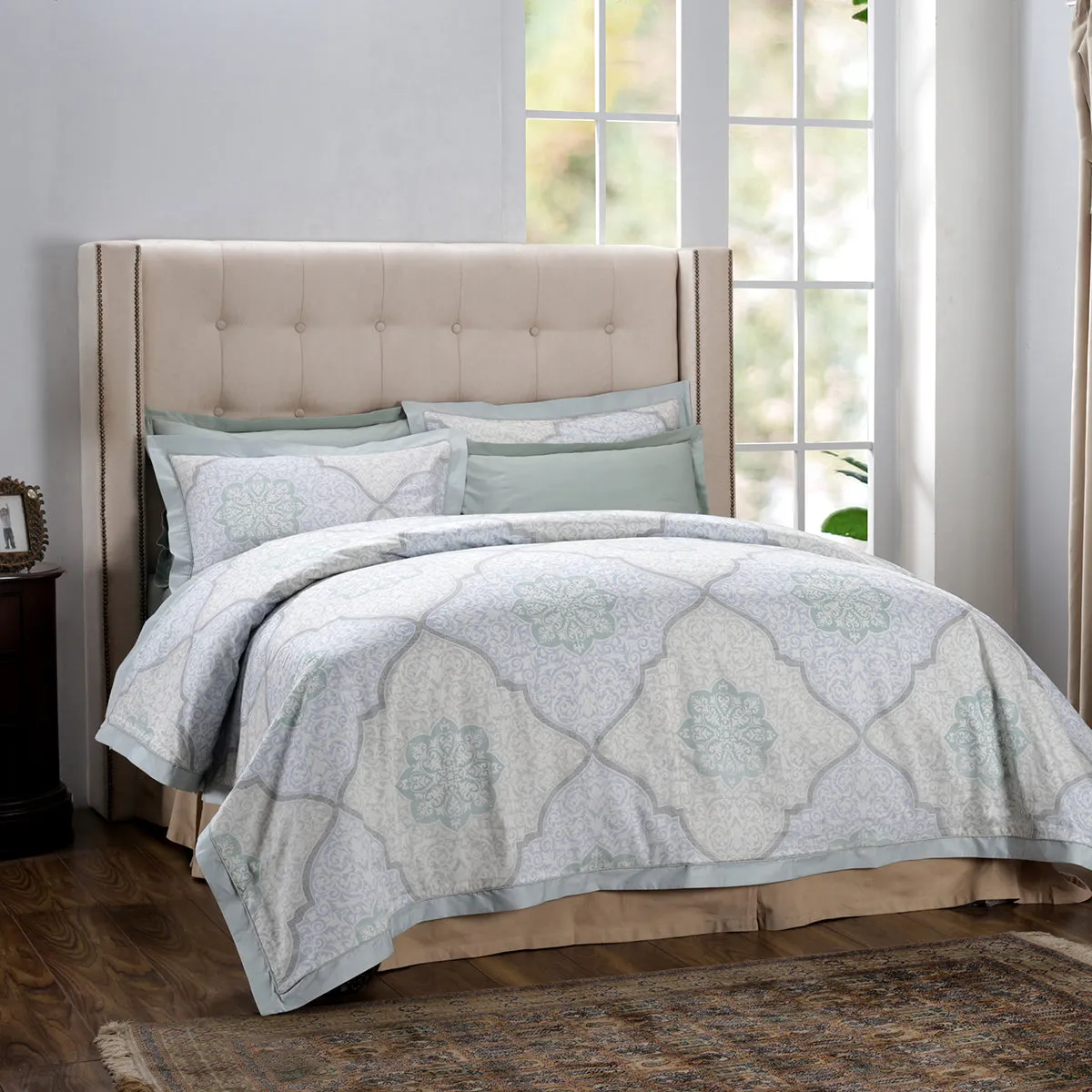 Royal Redux Royal Gage Plain &amp; Printed Reversible 100% Cotton Super Soft Aqua Duvet Cover with Pillow Case