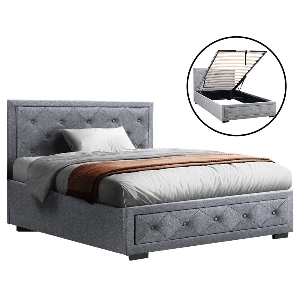 Savannah Bed Frame Fabric Gas Lift with Storage - King Single