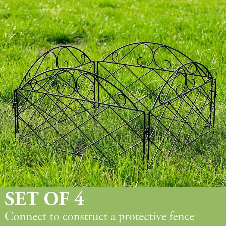 Set of 4, Scrollwork Matte Black Metal Wire Linking Trellis, Lattice Support Stakes for Climbing and Crawling Plants