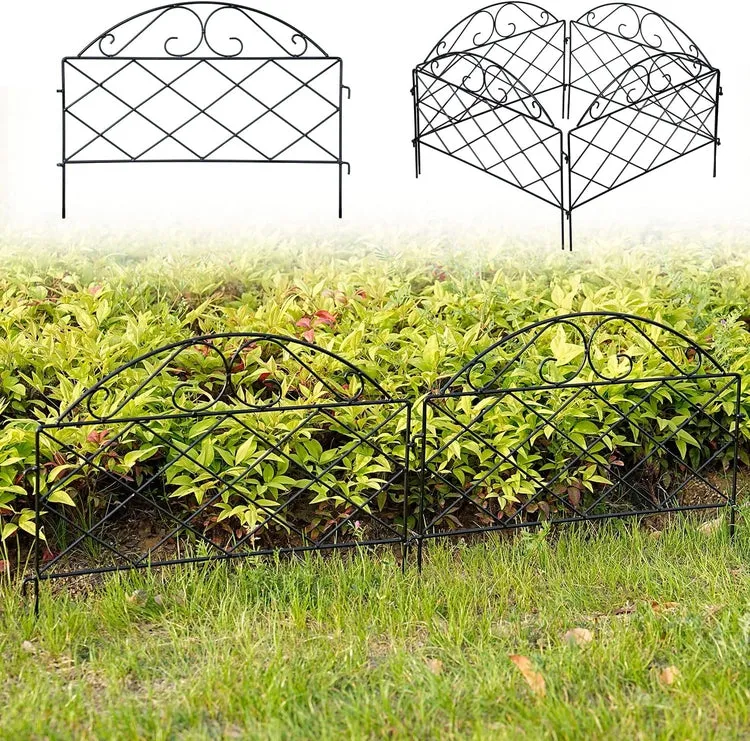 Set of 4, Scrollwork Matte Black Metal Wire Linking Trellis, Lattice Support Stakes for Climbing and Crawling Plants