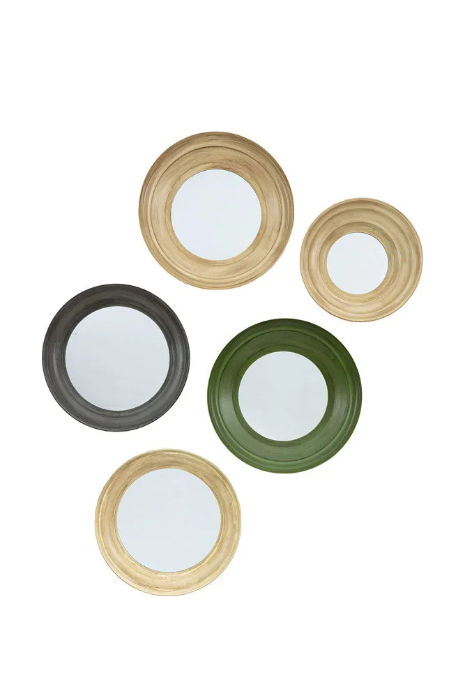 Set Of 5 Metal Frame Mirrors in Green & Natural