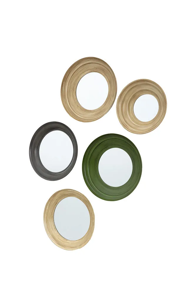 Set Of 5 Metal Frame Mirrors in Green & Natural