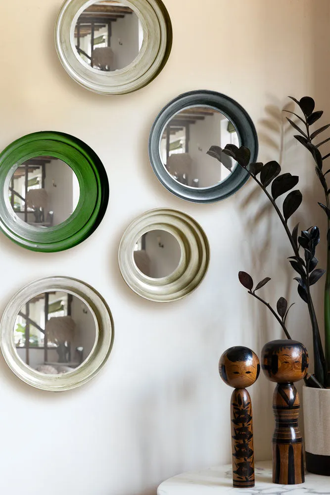 Set Of 5 Metal Frame Mirrors in Green & Natural