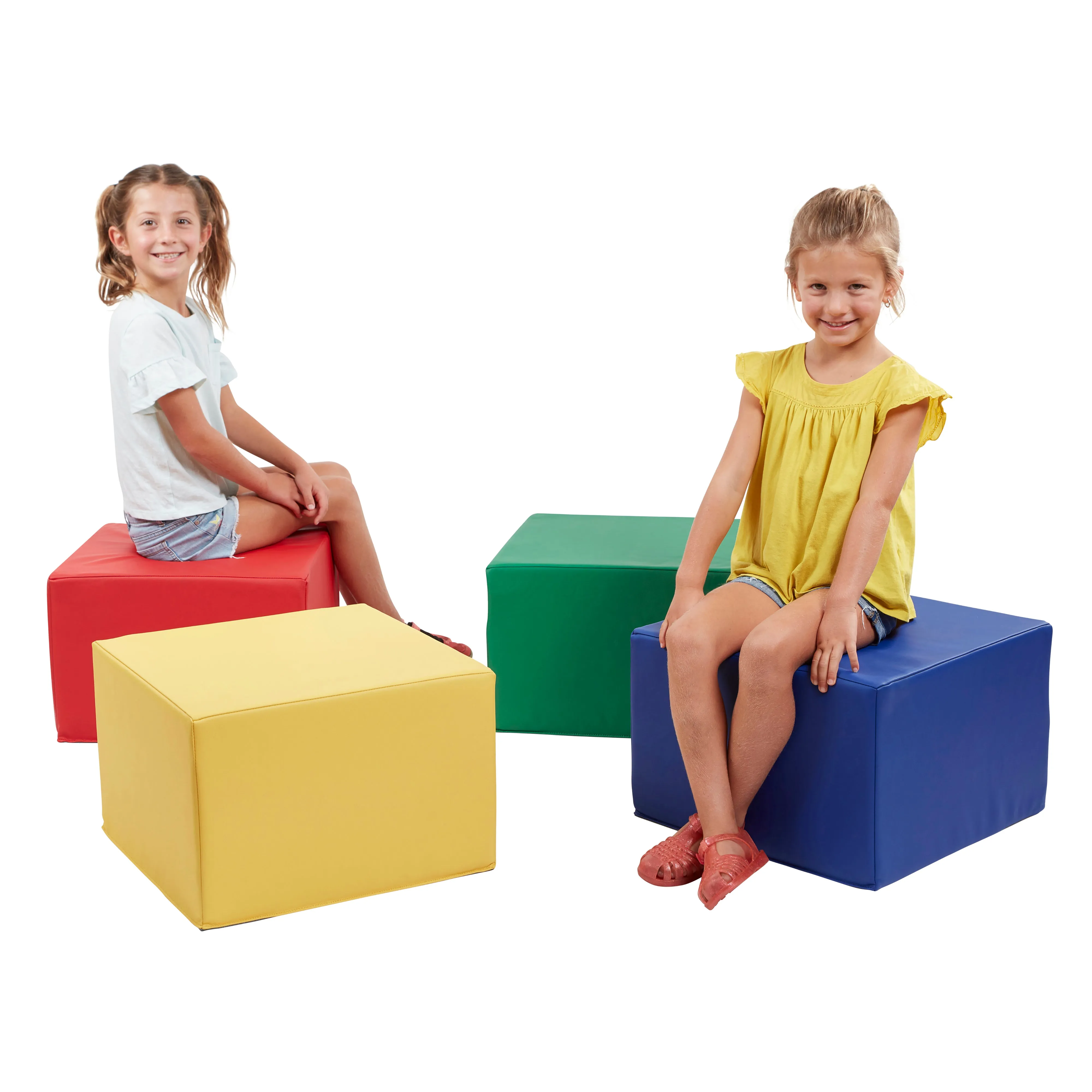 Square Ottoman, Colorful Flexible Foam Seat, 12in Seat Height, 4-Piece