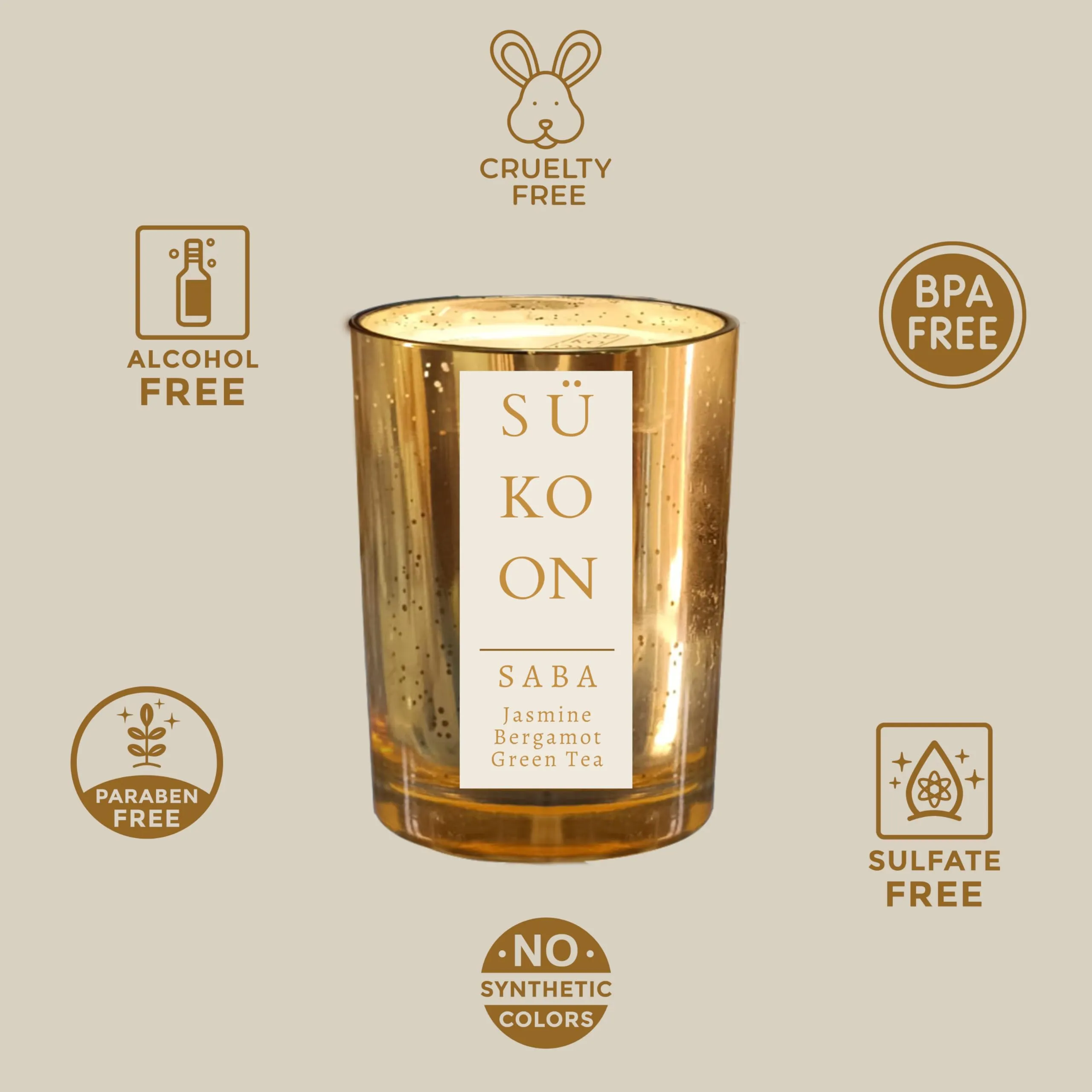 Sukoon Saba Jasmine Bergamot Green Tea Scented Soy Wax Candle with Upto 40 Hr Burn Long Lasting Fragrance Candle Perfect for Home Décor (Pack of 1)