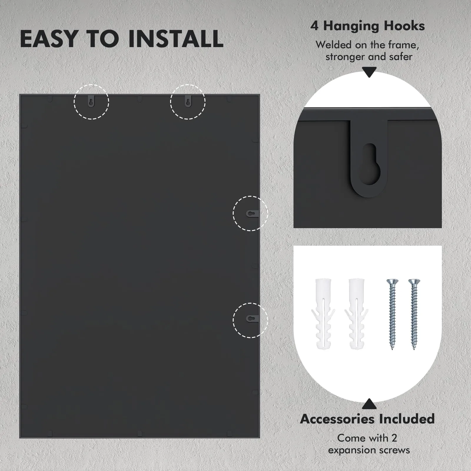 Tangkula 28" x 40" Rectangle Window Mirror, 3-Layered Modern Mirror with Metal Frame