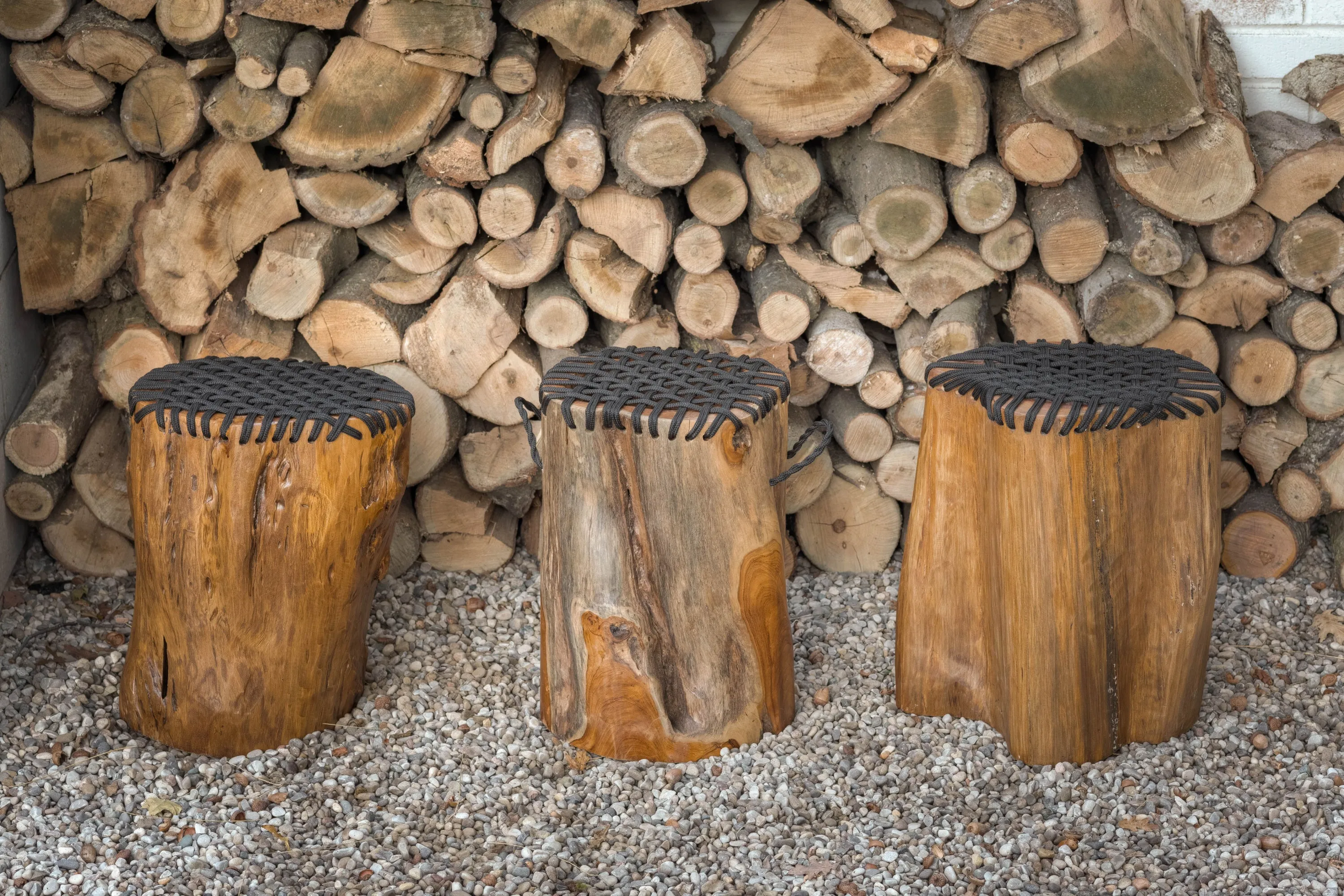 Teak Rope Stool - Black Rope