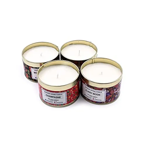 Tin Container Scented Soy Candle for Home Decoration | Aromatherapy Candles |Aromatic Fragrance | 18hrs Burn Time | Home Decor | Unique Gift -120 gm Wax (PACK of 4 (ALL VARIATION))