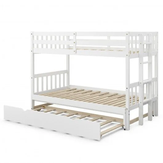 Twin Pull-Out Bunk Bed with Trundle Wooden Ladder-Espresso