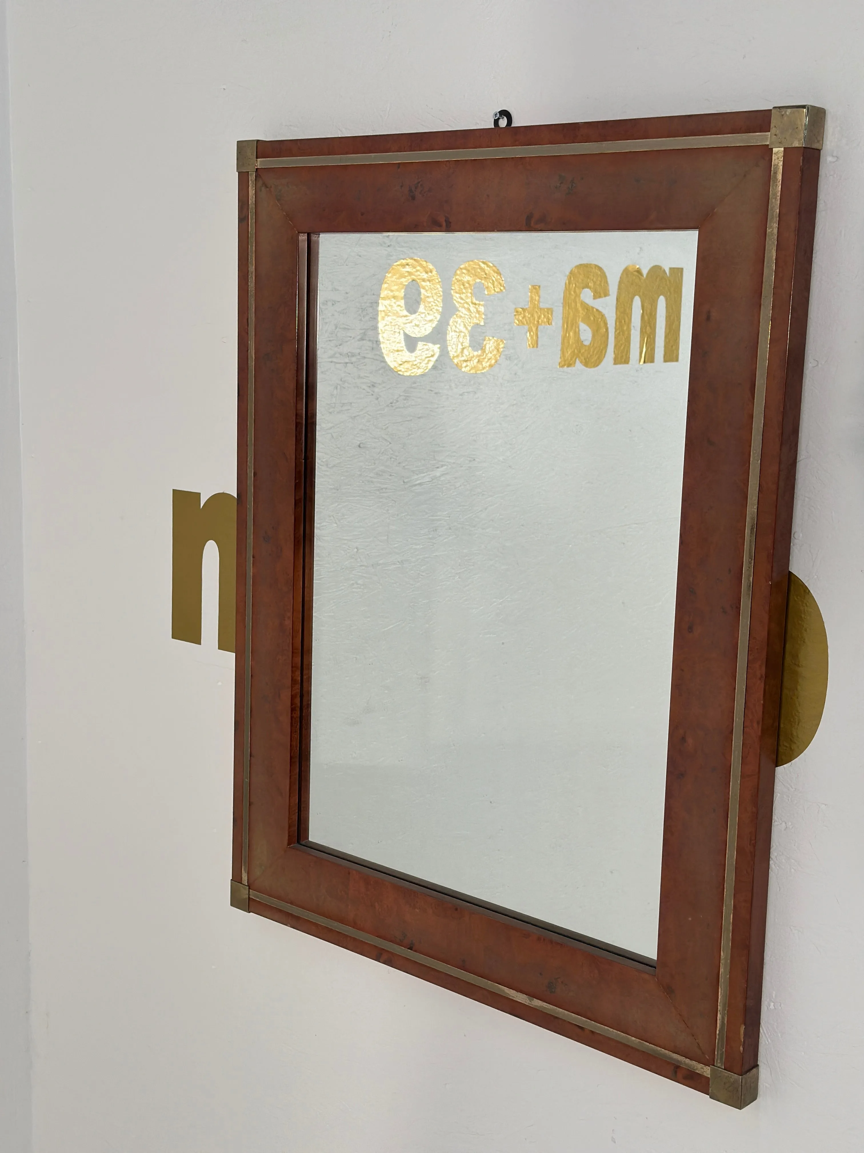 Vintage Italian Wood & Brass Wall Mirror 1980s