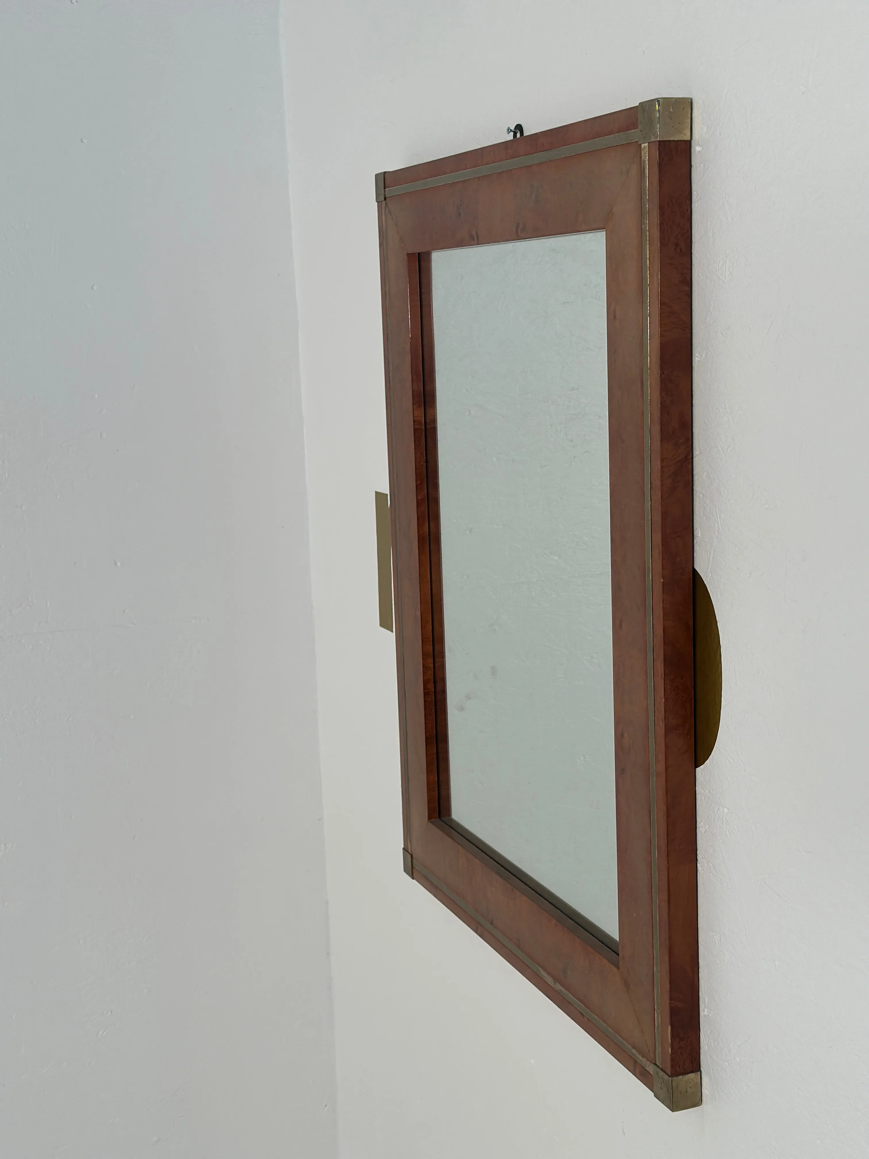 Vintage Italian Wood & Brass Wall Mirror 1980s