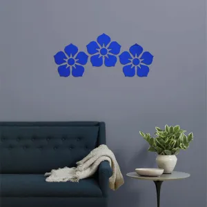 WallWear Plastic Finish Acrylic Sticker | 3D Decorative Mirror Wall Sticker | Flexible Sticker (3 Flower Blue) Mirror for Wall