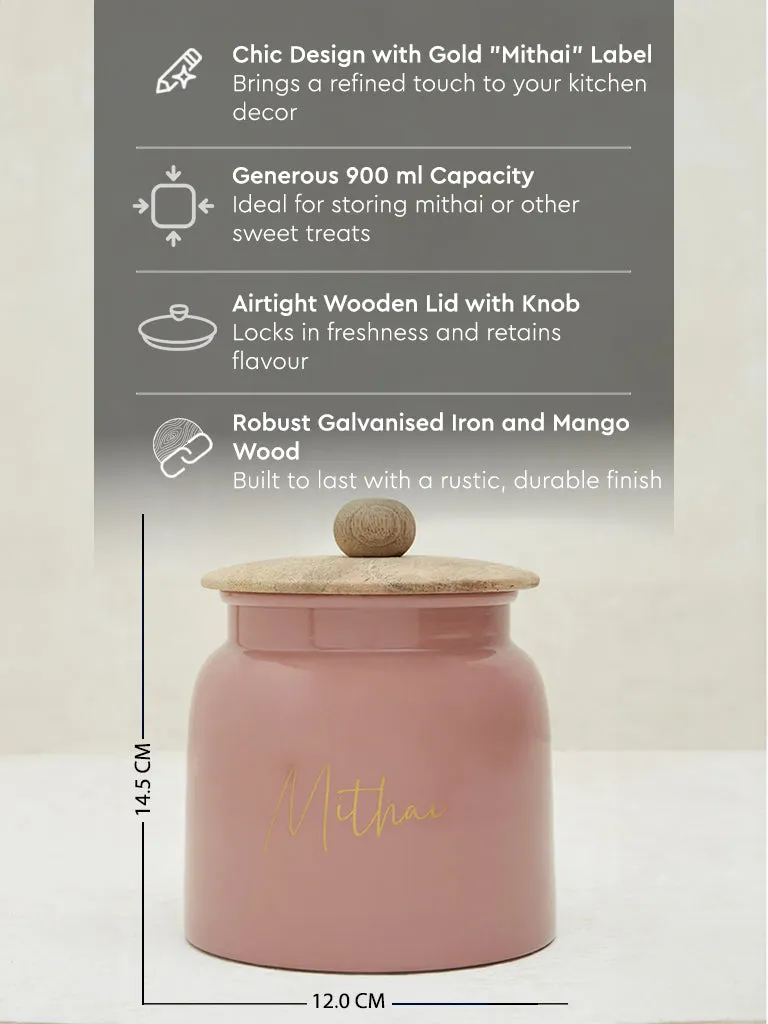 Westside Home Pink Text Design Sweets Jar with Wooden Lid