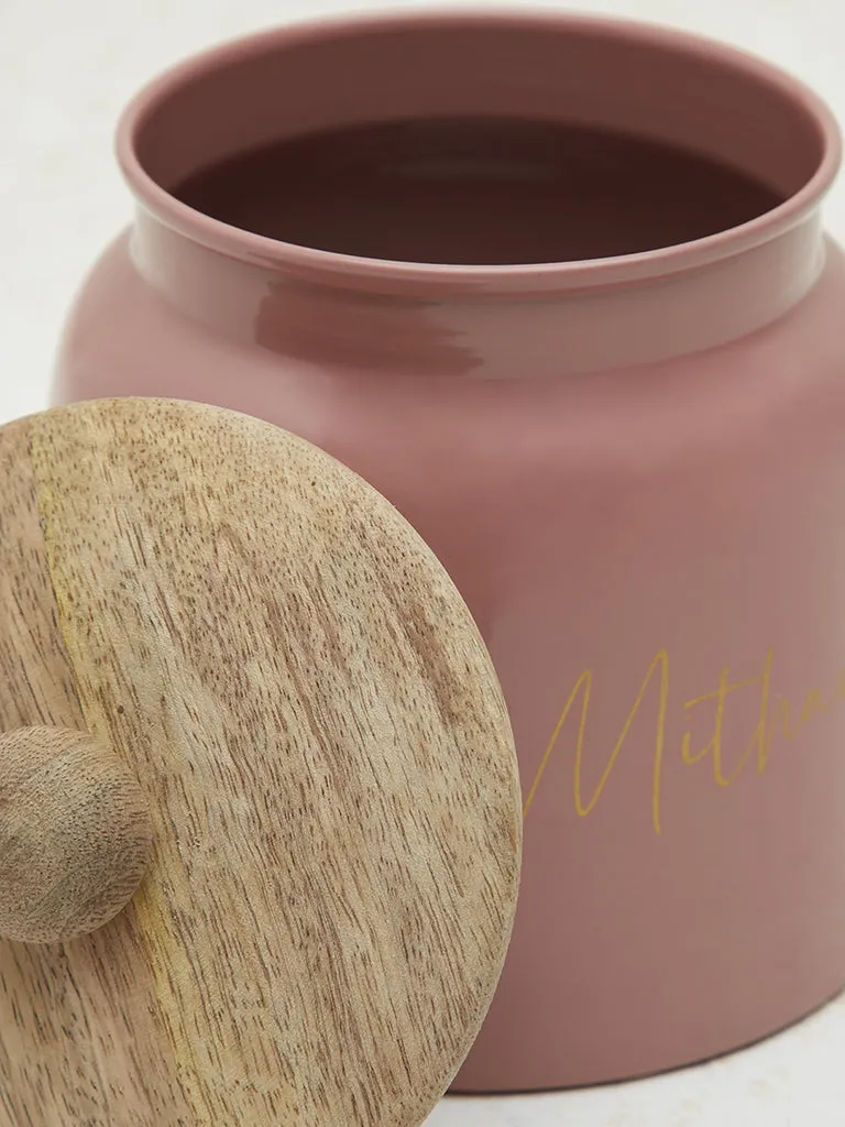 Westside Home Pink Text Design Sweets Jar with Wooden Lid