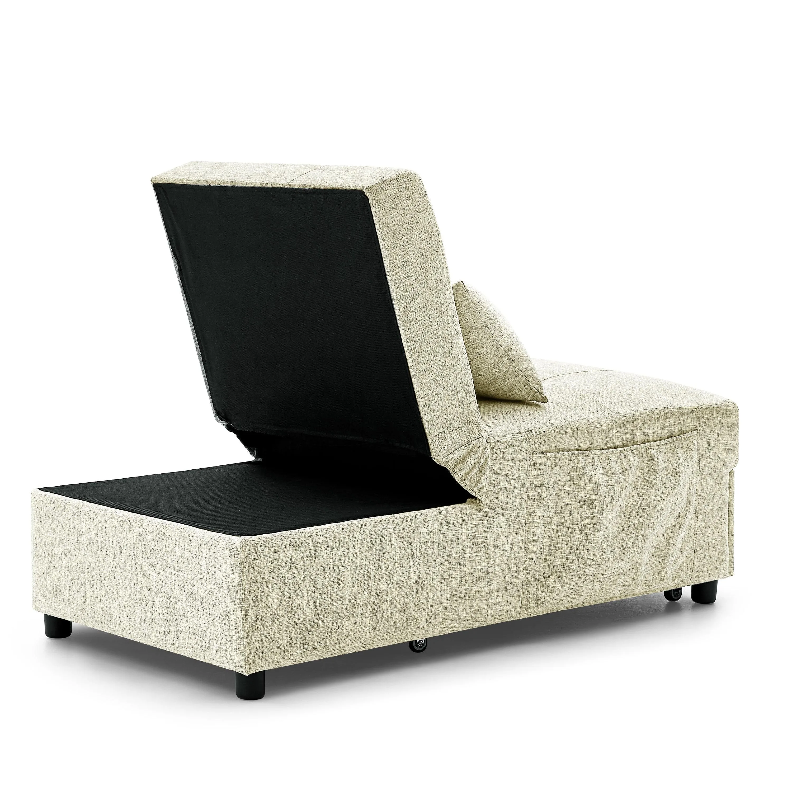 WIIS' IDEA 4 in 1 Function Folding Ottoman Sleeper Sofa Bed - Begie