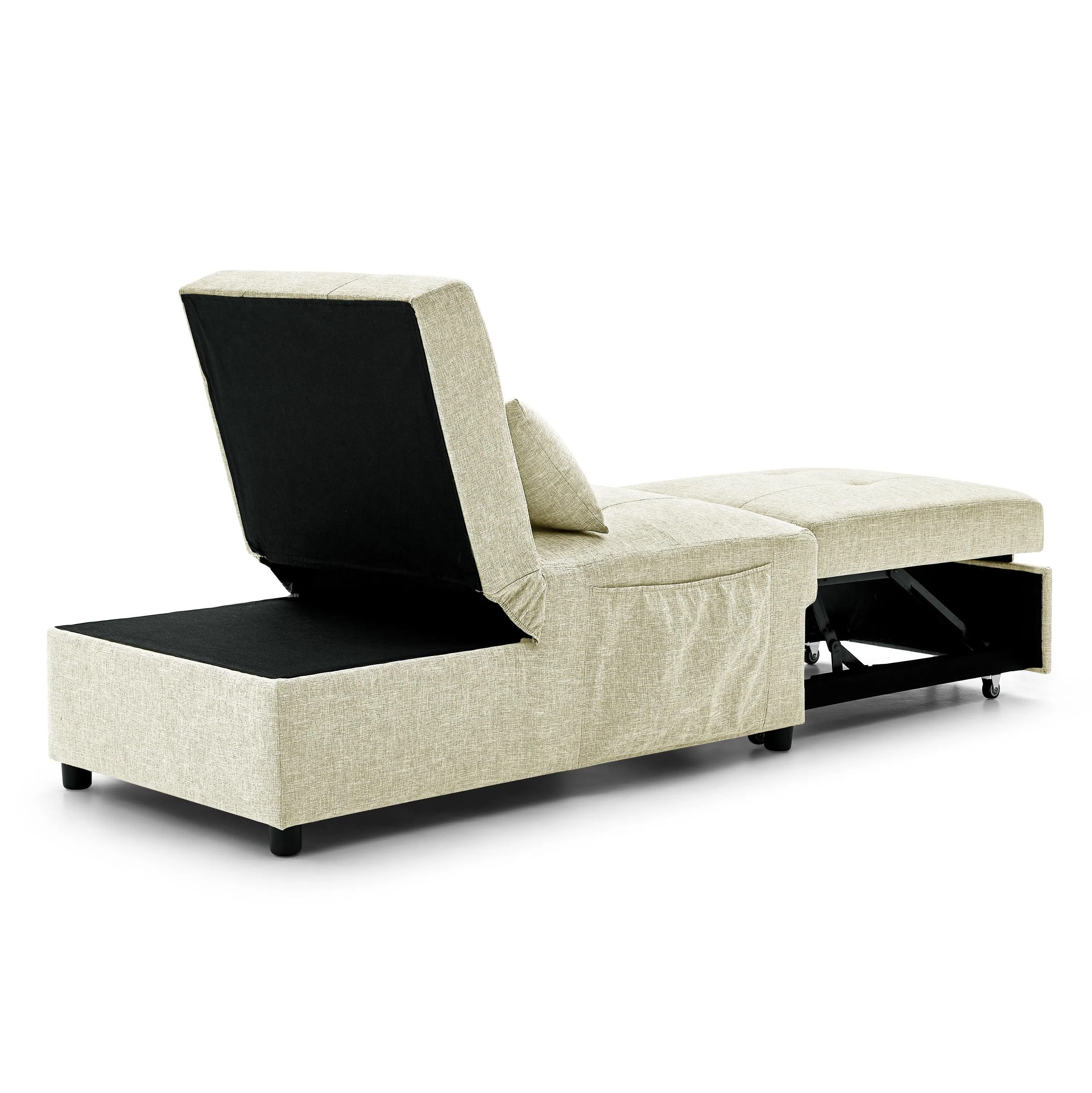 WIIS' IDEA 4 in 1 Function Folding Ottoman Sleeper Sofa Bed - Begie