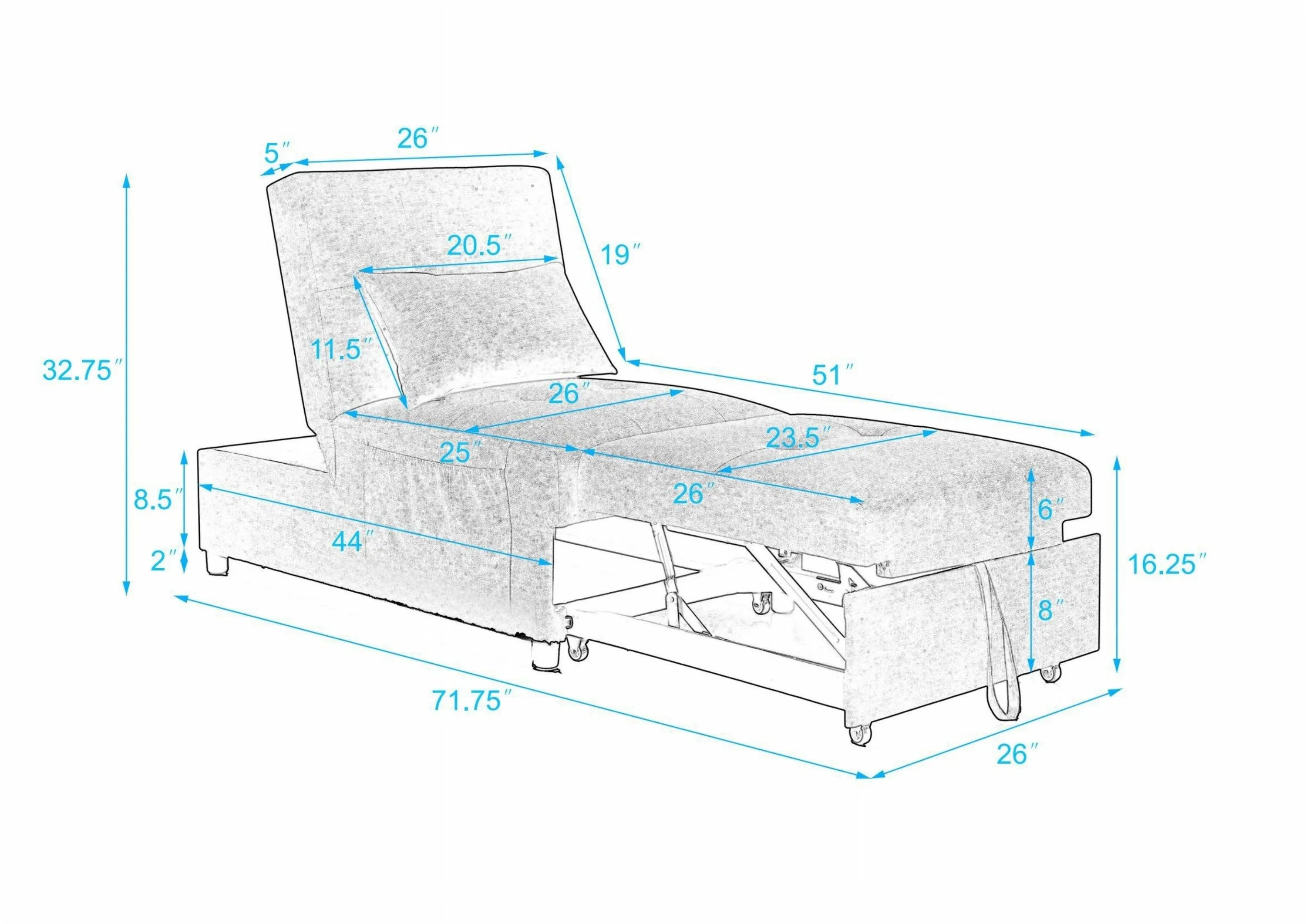 WIIS' IDEA 4 in 1 Function Folding Ottoman Sleeper Sofa Bed - Begie