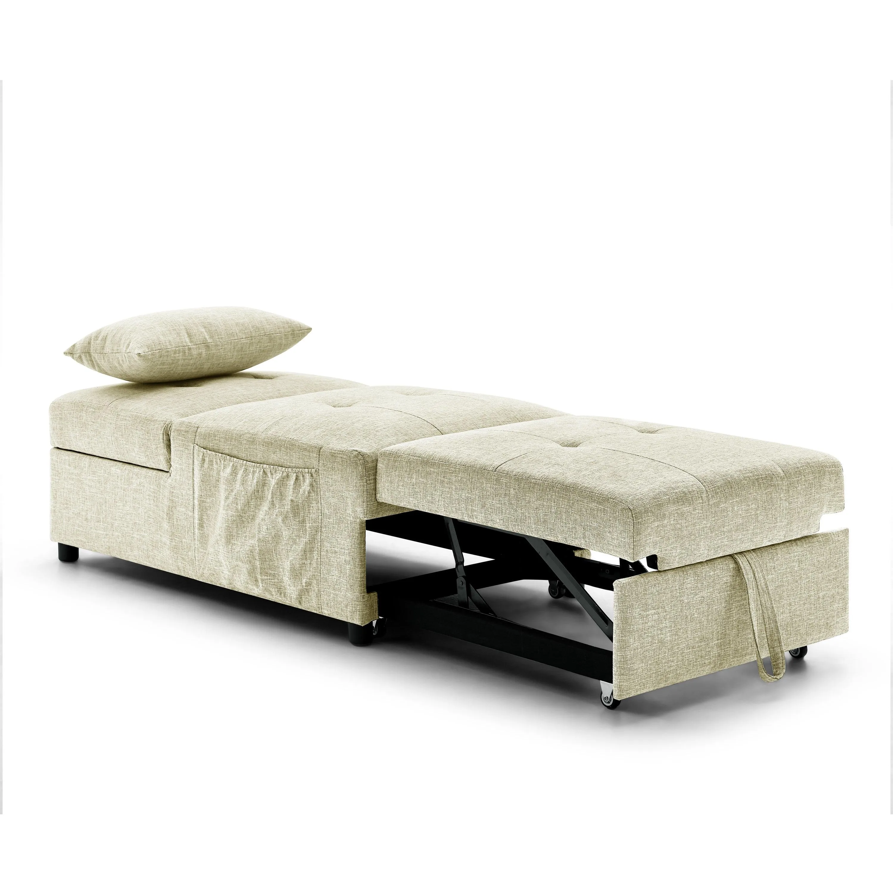 WIIS' IDEA 4 in 1 Function Folding Ottoman Sleeper Sofa Bed - Begie