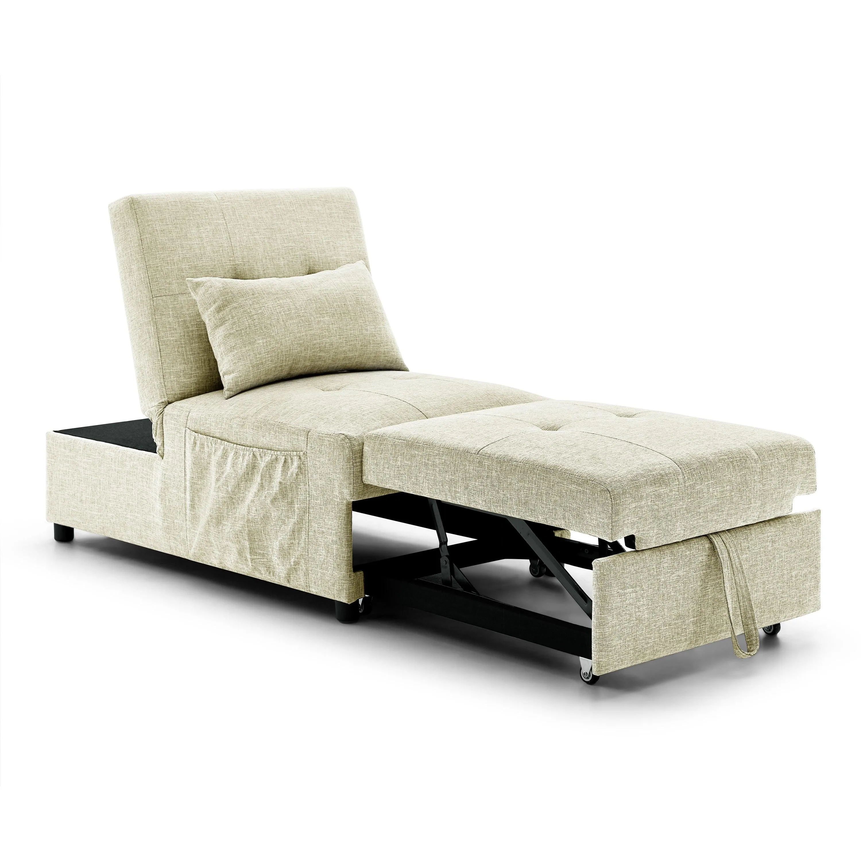 WIIS' IDEA 4 in 1 Function Folding Ottoman Sleeper Sofa Bed - Begie