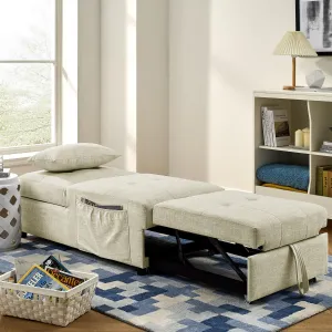 WIIS' IDEA 4 in 1 Function Folding Ottoman Sleeper Sofa Bed - Begie