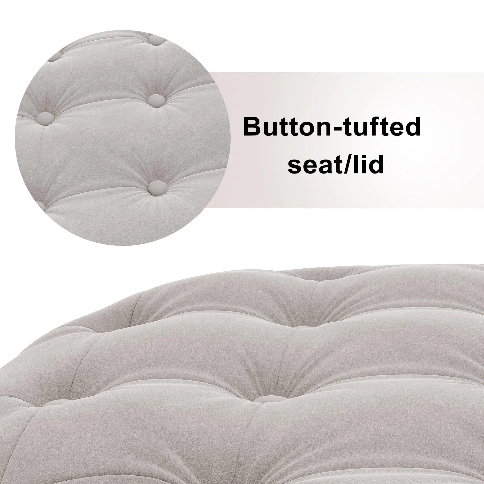 WIIS' IDEA Classic Button Tufted Velvet Round Ottoman - Beige