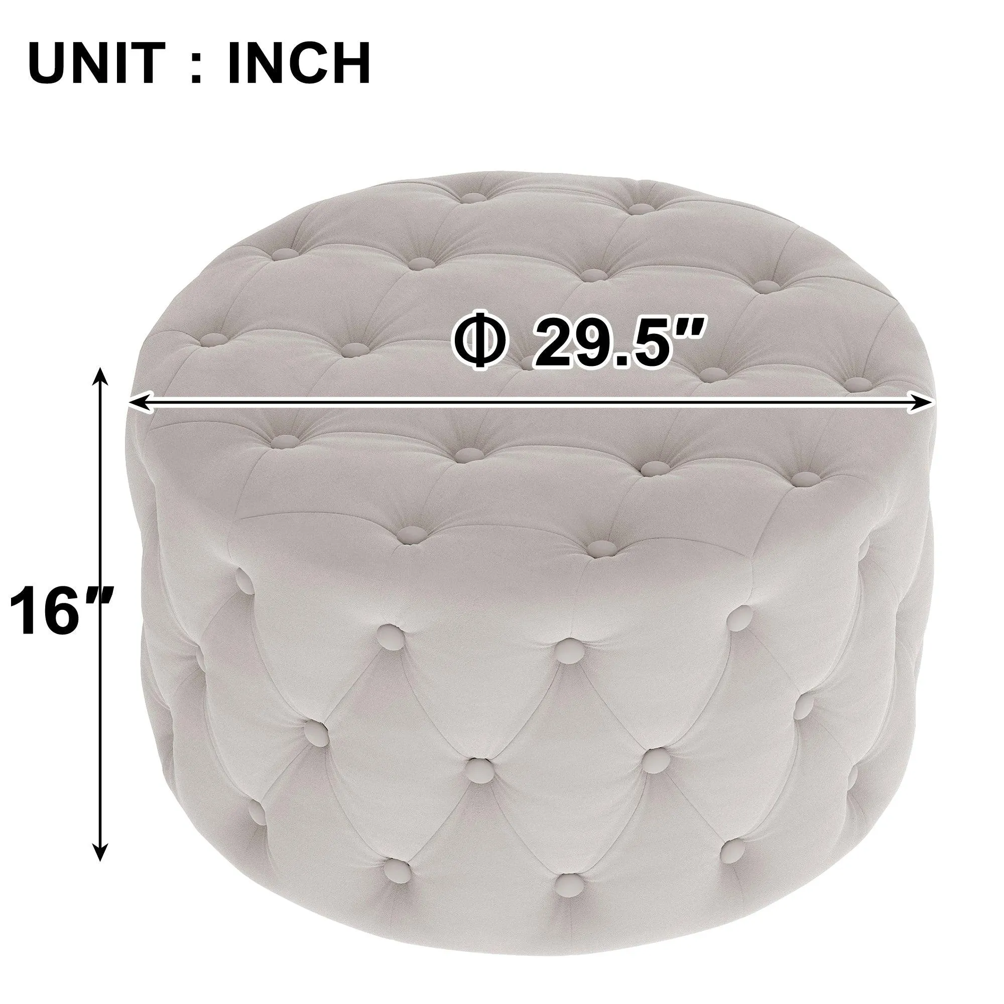 WIIS' IDEA Classic Button Tufted Velvet Round Ottoman - Beige