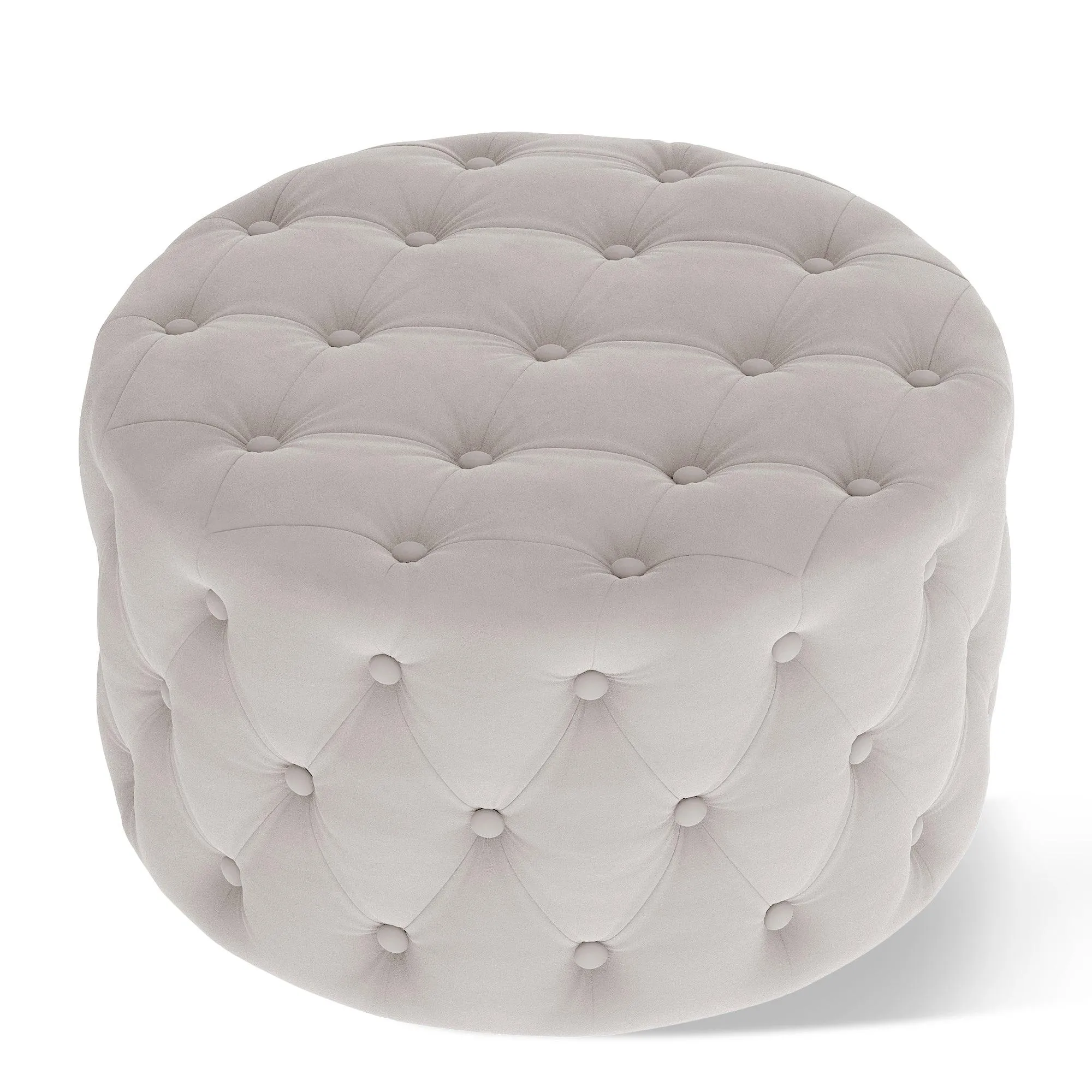 WIIS' IDEA Classic Button Tufted Velvet Round Ottoman - Beige