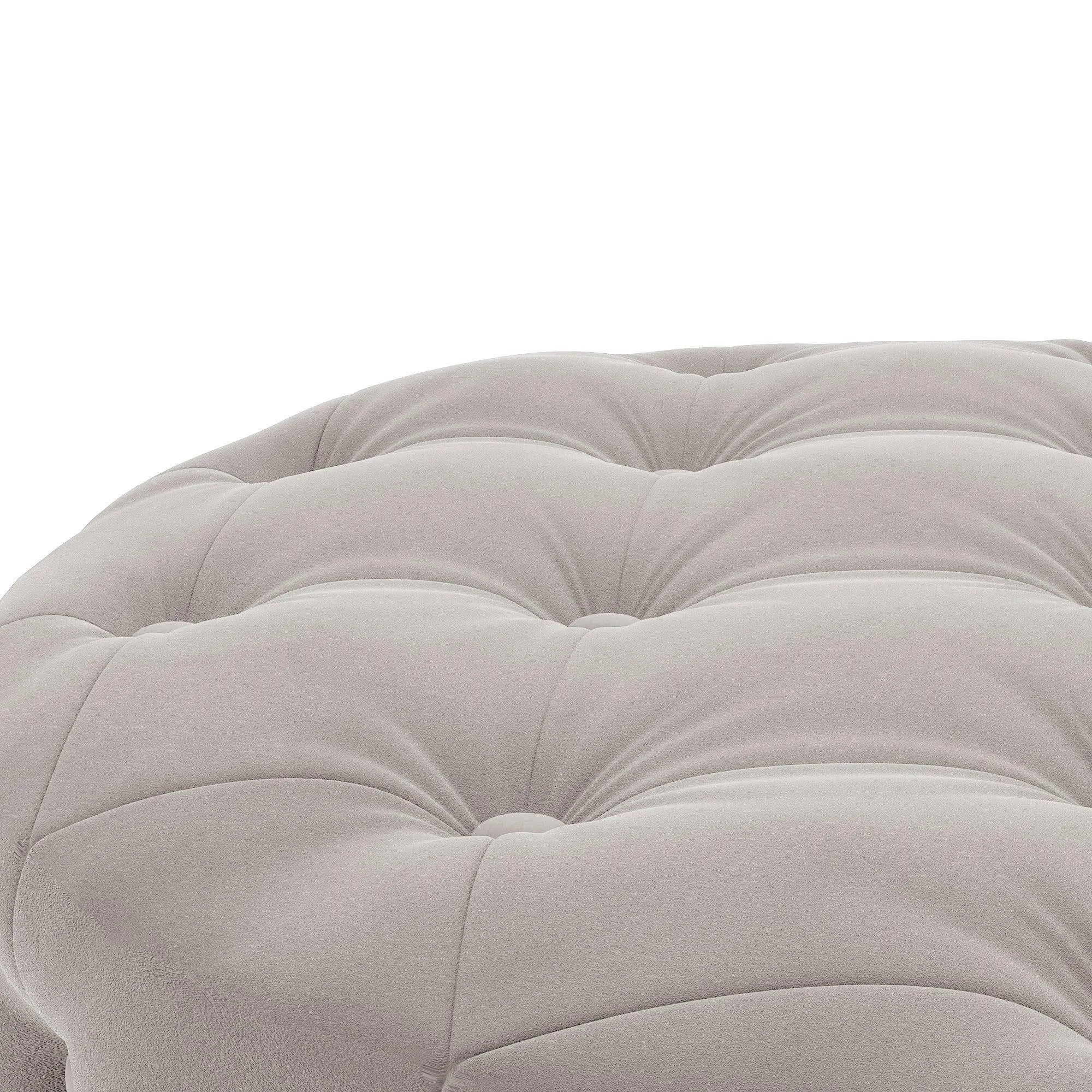 WIIS' IDEA Classic Button Tufted Velvet Round Ottoman - Beige