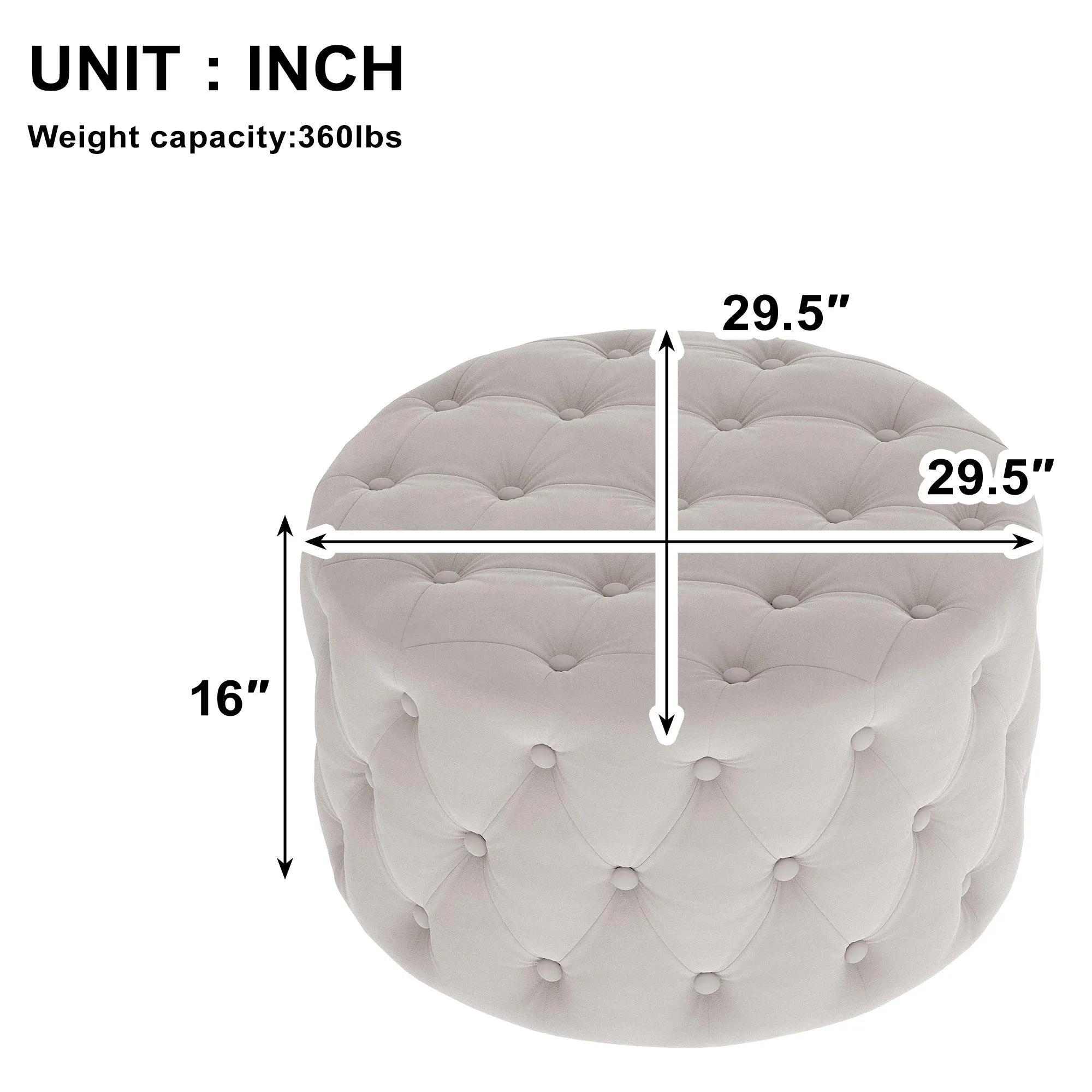 WIIS' IDEA Classic Button Tufted Velvet Round Ottoman - Beige