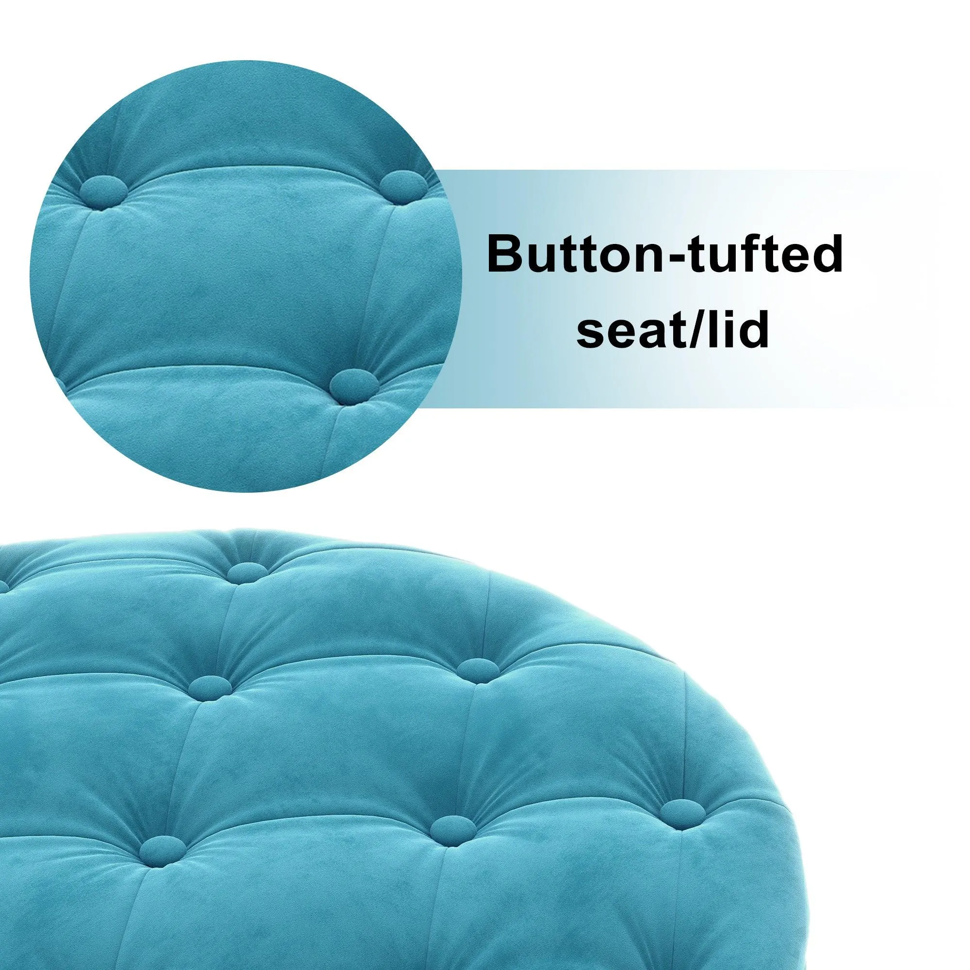 WIIS' IDEA Classic Button Tufted Velvet Round Ottoman With Storage - Blue