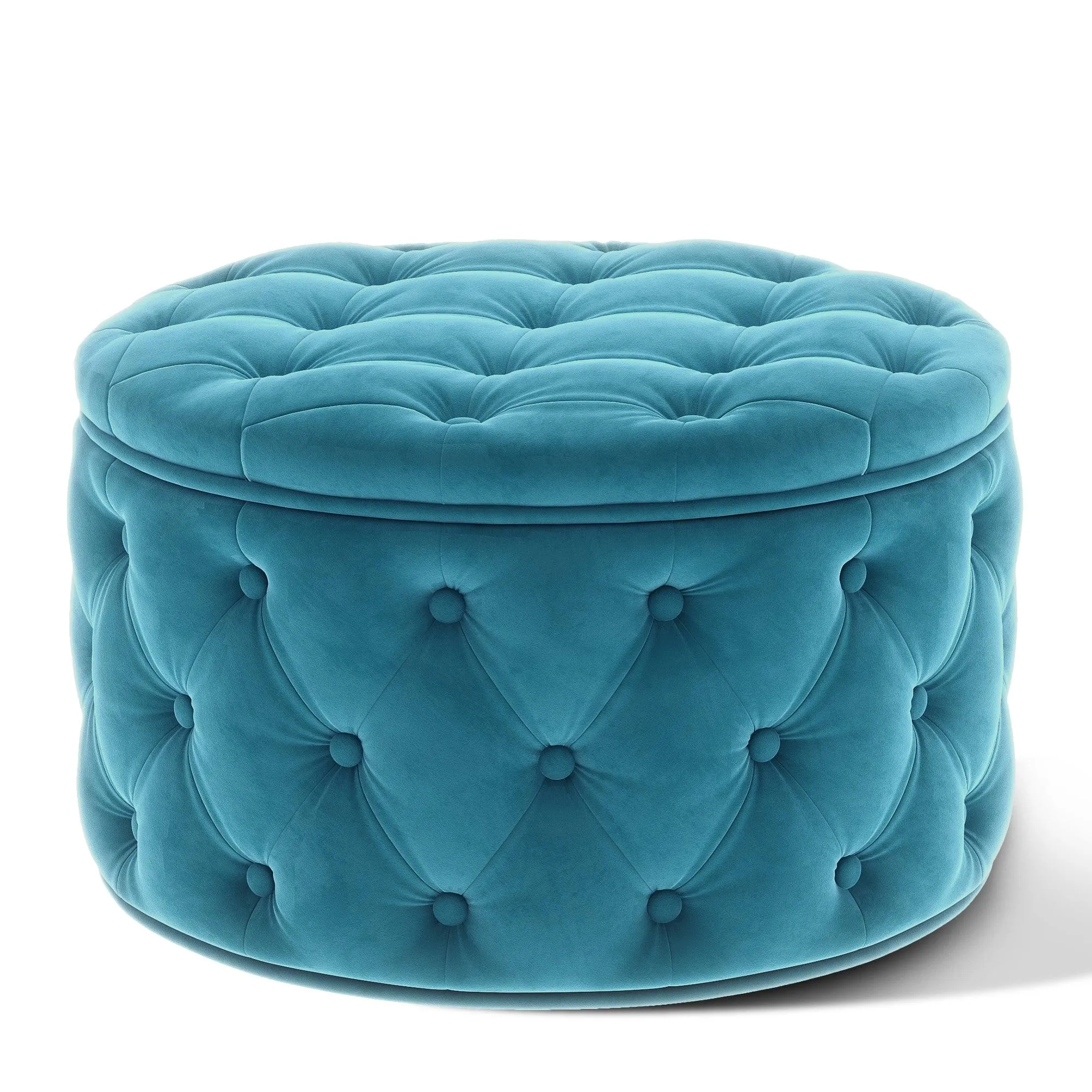 WIIS' IDEA Classic Button Tufted Velvet Round Ottoman With Storage - Blue