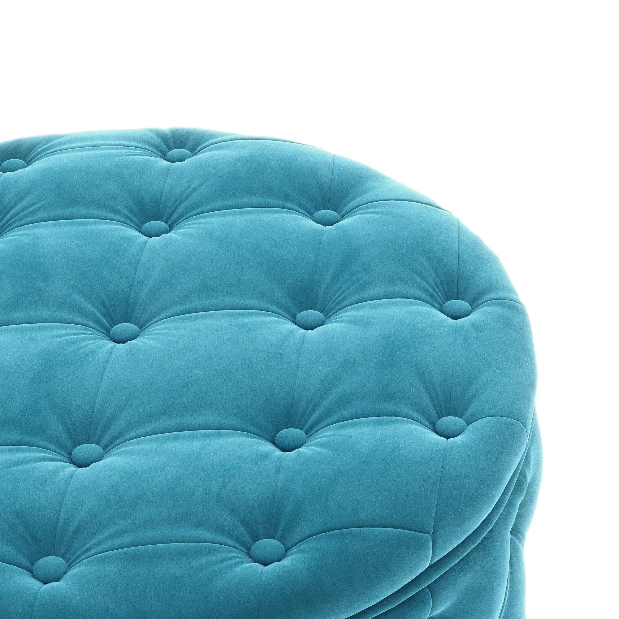 WIIS' IDEA Classic Button Tufted Velvet Round Ottoman With Storage - Blue