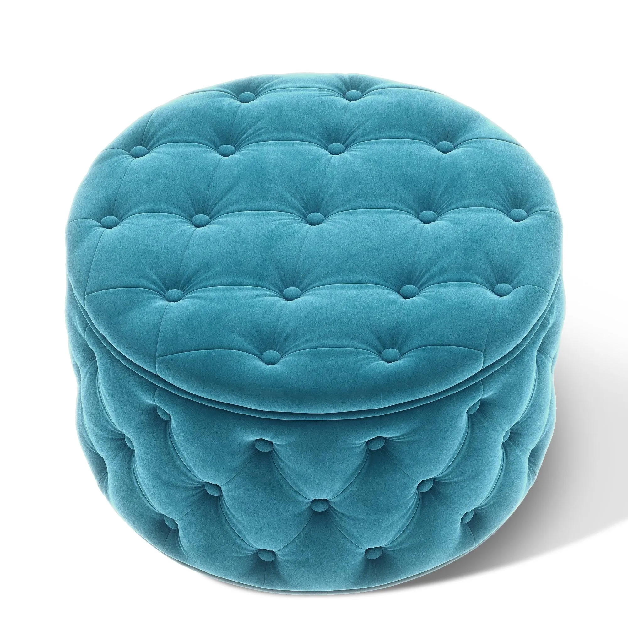 WIIS' IDEA Classic Button Tufted Velvet Round Ottoman With Storage - Blue