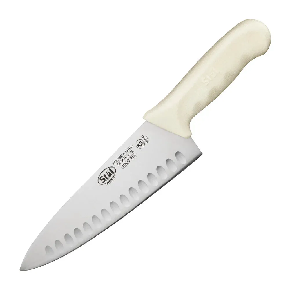 Winco KWP-81 8" Hollow Ground Cook's Knife, White PP Handle